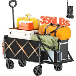 Foldable Wagon with Extended Tailgate: Collapsible Large Capacity Folding Wagon - Heavy Duty Utility Carts for Shopping,Garden,Sports,Groceries,Apartment,Camping,Outdoor - Black