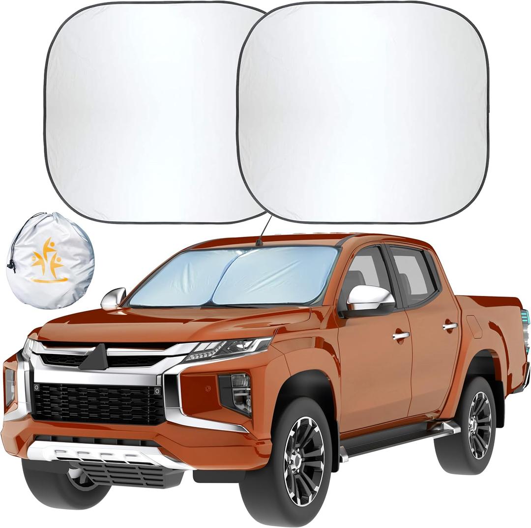 EcoNour 2-Piece Truck Sun Shade for Windshield, Truck Sun Protector Offers Sun Protection, Keeps You Cool, Foldable Automotive Interior Accessories for Comfortable Ride, Large (32.5 in x 36 in)