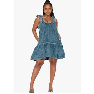 Women Denim Cami Dress Tie Shoulder Ruffle Hem Short Dresses Babydoll Wash Jean Sundress with Pocket Large, Blue Women Denim Cami Dress Tie Shoulder Ruffle Hem Short Dresses Babydoll Wash Jean Sundress with Pocket Large, Blue