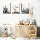 3Pcs Adventure Nursery Wall Art Woodland Animals Bear & Fox Wall Decor Watercolor Mountain Kids Canvas Posters for Classroom Baby Room Decorations Unframed