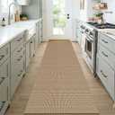 KOZYFLY 3x7 Washable Kitchen Runner Rug, Non Slip Wide Runners for Hallway, Cotton Entryway Runner, Braided Floor Carpet for Entry, Kitchen, Bedside, Hall, Orange Beige/Tan/Brown