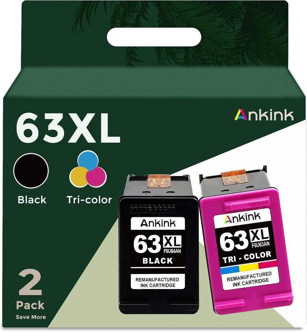 63XL Ink Cartridges Replacement for HP 63 XL (Black and Color Combo Pack) Fit for HP63 3830 4650 4652 4655 5200 5252 5255 5258 4520 4512 1112 2132 3630 3632 3631 2130 4510 4654 Printers BK Tricolor