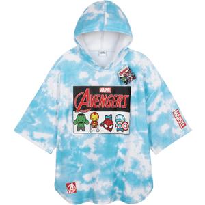 Marvel Spiderman Kids Changing Robe, Hooded Towel Poncho Boys Girls, Avengers Wearable Towel for Swim Surf, Gifts for Kids (Blue Avengers, 10-13 Years)