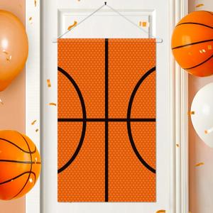 Basketball Party Banner Decorations Orange Basketball Themed Party Door Banner Sign Small Sports Ball Door Hanging Porch Front Door Decor for Boys Men Christmas Birthday Party Favors Gifts Supplies