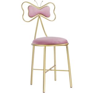 Vanity Stool Chair for Makeup,Modern Velvet Butterfly Accent Chair,Pink Cute Girls Bow Knot Backrest Chair with Golden Leg for Living Room,Bedroom,Vanity,Office,Reading Nook