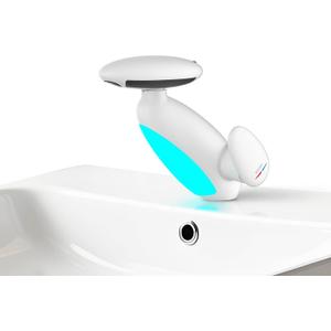 LED Bathroom Faucet with Multicolor Light, 360 Swivel & Pull-Out Spout, 4 Spray Modes, Ceramic Cartridge, 9/16 Inch Connection (Elegant White)