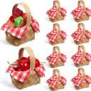 SHENLIU 12 PCS Mini Woven Wooden Baskets with Handles Includes 20 Red Plaid Napkins, Mini Wood Chip Baskets Tiny Flower Candy Container for Wedding Party Favors Farmhouse Decor