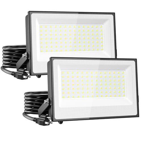 Onforu 120W Flood Lights Outdoor, 12000lm Bright LED Work Light with Plug, 6500K Daylight White LED Flood Lighting, IP66 Waterproof Security Yard Lights for Yard Garage Stadium 2 Pack