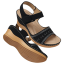 SHIBEVER Wedge Sandals For Women Low: Dressy Summer Sandal - Comfortable Rhinestone Sandals, 40 , Black, 10