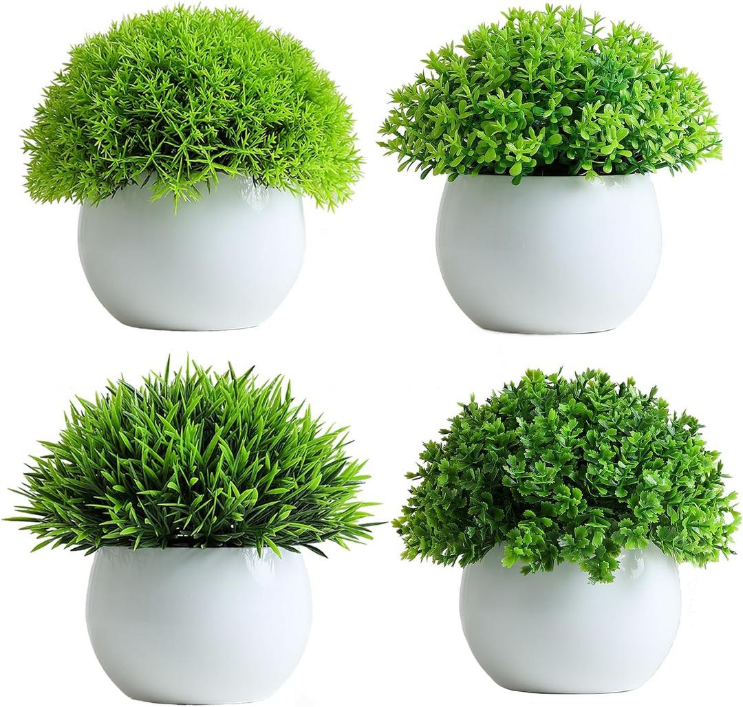 Fake Plants 4 Packs Artificial Potted Plants Faux Greenery Small Fake Shelf or Desk Greenery for Home Indoor,Faux-Indoor-Living Room-Home-Outdoor