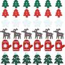 200 Pcs Christmas Wooden Buttons, Fengek Snowflake Gloves Christmas Tree Sewing Buttons for Christmas DIY Art Crafts Project