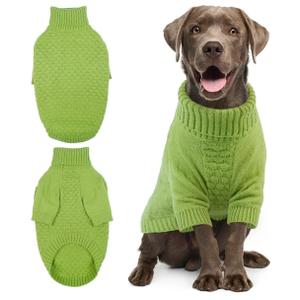 Kuoser Dog Sweaters for Medium Dogs Girl Boy, Solid Turtleneck Pullover Dog Sweater for Christams Holiday, Thick Warm Winter Fall Knitwear Half Sleeve Pet Sweater Outfit, Green M