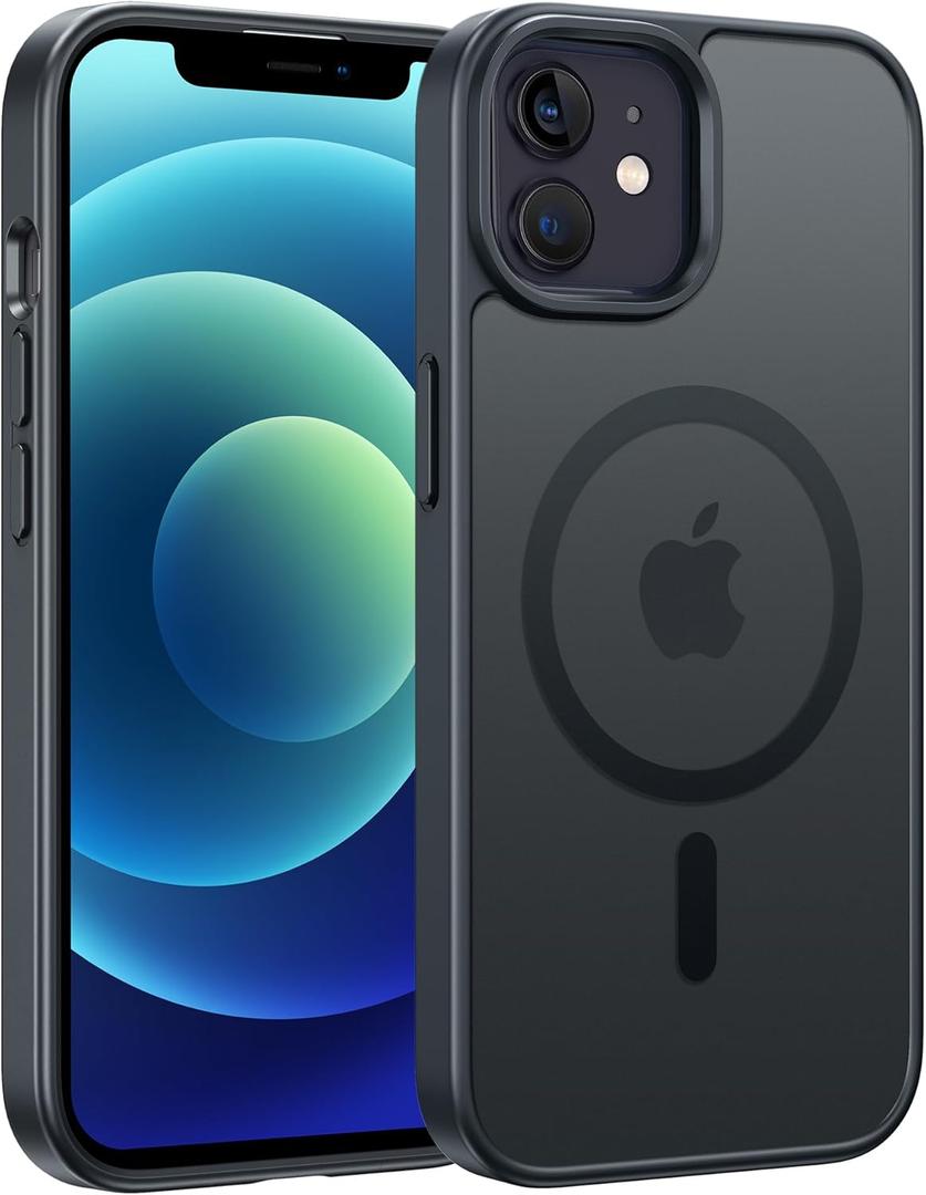 FNTCASE for iPhone 13 Mini Case: for iPhone 12 Mini Case [Compatible with Magsafe] Translucent Matte Magnetic Phone Cover - Military Grade Drop Protection Shockproof Protective Cases - Black