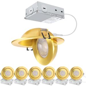 4 inch LED Recessed Light - 9W Gold Gimbal Recessed Lighting Canless Soffit Swivel Eyeball 90 Tilt Wafer Slope Ceiling Adjustable Spotlight Dimmable for Accent Lighting Gold 6 Pack
