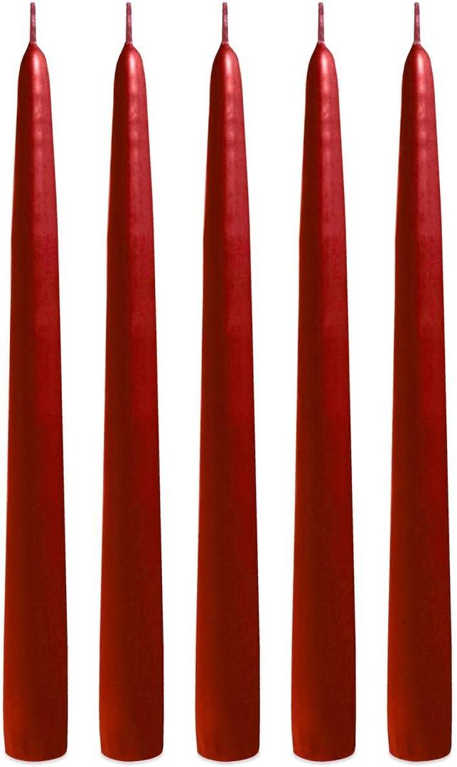 Rich Red 10 Inch Taper Candles - Pack of 12 Premium Unscented, Dripless & Smokeless Hand-Dipped Candles for Birthday, Wedding or Dinner Decorations and Formal Candlelighting