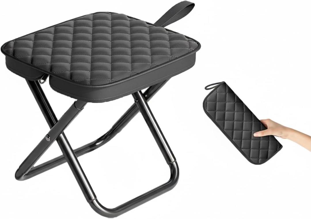 11.8" W x 11.6" H Compact Foldable Backpack Stool Carbon Steel Collapsible Portable Pocket Chair Thickened Folding Camp Stool 350lbs for Adults Hiking Purse Stools, Black