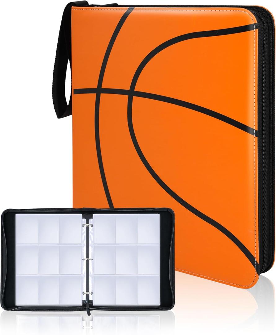 Basketball Card Binder, 9 Pocket Zipper Sports card binder, 720 Double Sided Pocket Waterproof Album, Basketball Cards Display Holder, Expandable, For Gaming Cards, Yugioh, MTG and Other TCG (Orange)
