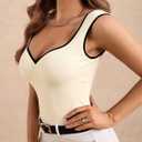 Women's Sweetheart Neck Sleeveless Tank Tops Slim Fit Elegant Color Block Knit Tops (S)