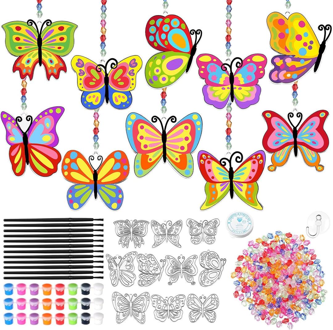 Dunzoom 30 Set Butterfly Suncatchers Kit Spring Summer DIY Window Suncatchers Craft Make Your Own Butterfly Suncatchers Ornaments Painting Craft Kits for Party Painting Activity Decoration