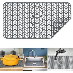 Sink Protectors for Kitchen Sink 12" 13" 16" 18" 19" 24" 26" 28" 29" Silicone Sink mat| Silicone Kitchen Sink Mat Grid for Bottom of Farmhouse Stainless Steel(29.5"X15"Gray)