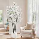 Artificial White Cherry Blossom Tree 6ft(72in) Faux Floor Green Plant for Indoor Decor Natural Potted Tree Realistic Cherry Flowers Wood Trunk for Home Living Room,Office Perfect Housewarming Gift