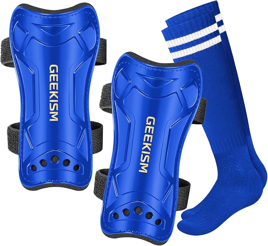 Soccer Shin Guards for Youth Kids Toddler, Protective Soccer Shin Pads & Sleeves Equipment - Football Gear, Teens Boys Girls, Blue 1 Pack Soccer Shin Guards + Socks, M 3'10 - 4'8 Tall