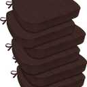 downluxe Indoor Chair Cushions for Dining Chairs, D-Shaped Chair Pads with Ties, Non Slip Dining Chair Cushions, 17" x 16" x 2.5", Brown, 6 Pack