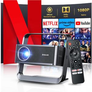 Polocsh Mini Projector Netflix-Licensed Dolby Audio with WIFI 6 and Bluetooth 5.2 Auto Focus & Keystone 600ANSI Native 1080P 4k Projectors Home Theater Movie Portable Outdoor Projector