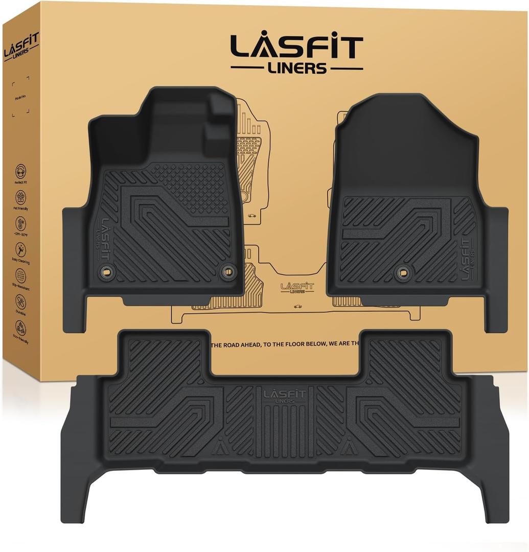LASFIT Floor Mats for Honda Passport 2026, Extended Door Sill Coverage All Weather TPE Custom Fit Passport Floor Liner Accessories, 1st & 2nd Row, Black