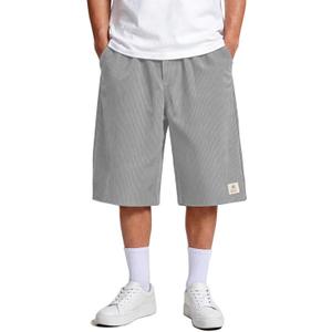 Heyfanee Mens Long Baggy Shorts Below Knee Loose Fit Corduroy Shorts for Skateboard Hip Hop (Gray)