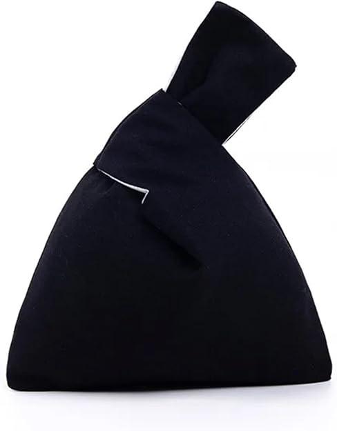 Cotton Women's Handbags Knot Wrist Shopping Bag Reusable Grocery Pouch Lightweight Tote Handbags Coin Purse Bag  3 X 5 FT, Black
