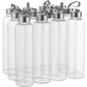 novelinks 27 OZ Plastic Water Bottles Reusable Water Bottles with Airtight Juice Bottle with Stainless Steel Lids for Eco-Friendly Travel Drinks and Beverages,12 Pack
