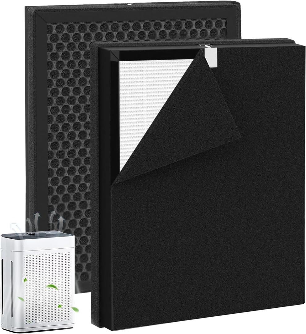 K2 Replacement Filter Compatible with Lunino K2 Air Purifier, 2 Pack Premium Double-sided Filters & 2 Pack Washable and Reusable Carbon Pre-filters