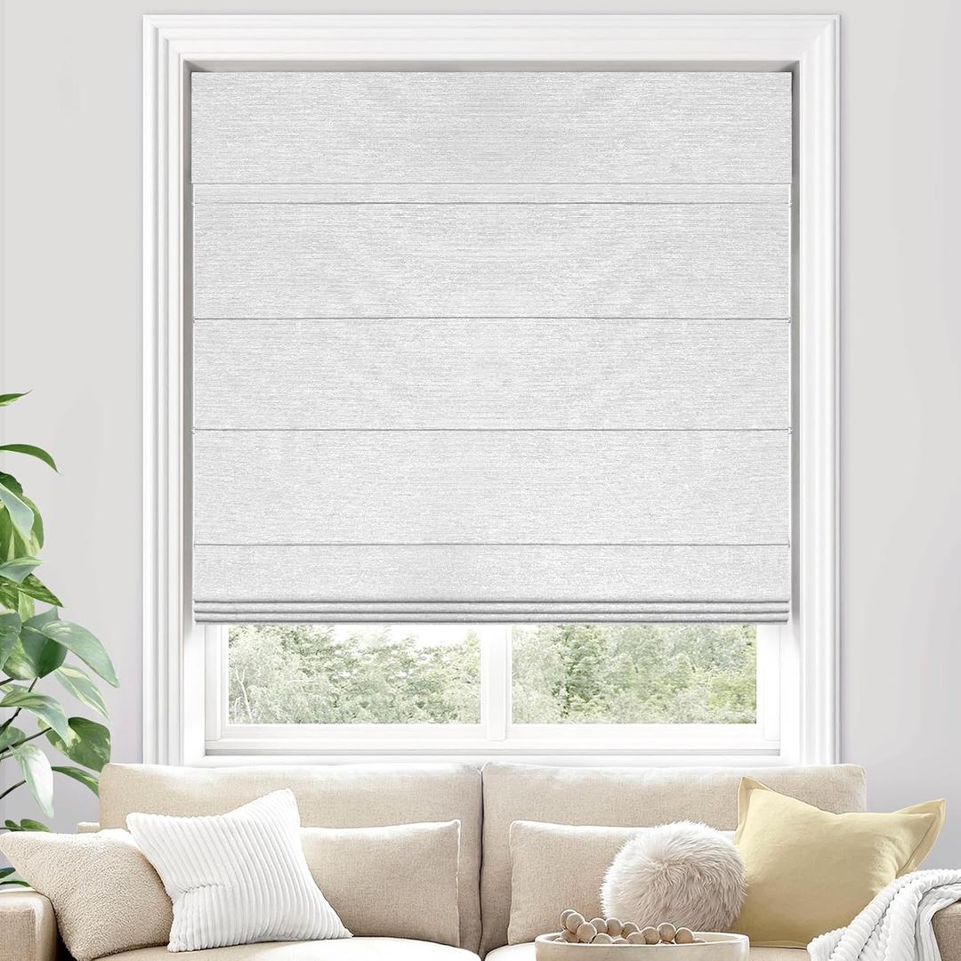 UNISHADES 100% Blackout Cordless Roman Shades for Indoor Windows & French Doors, 32 3/ 4" W × 60" H - Blackout - Grey