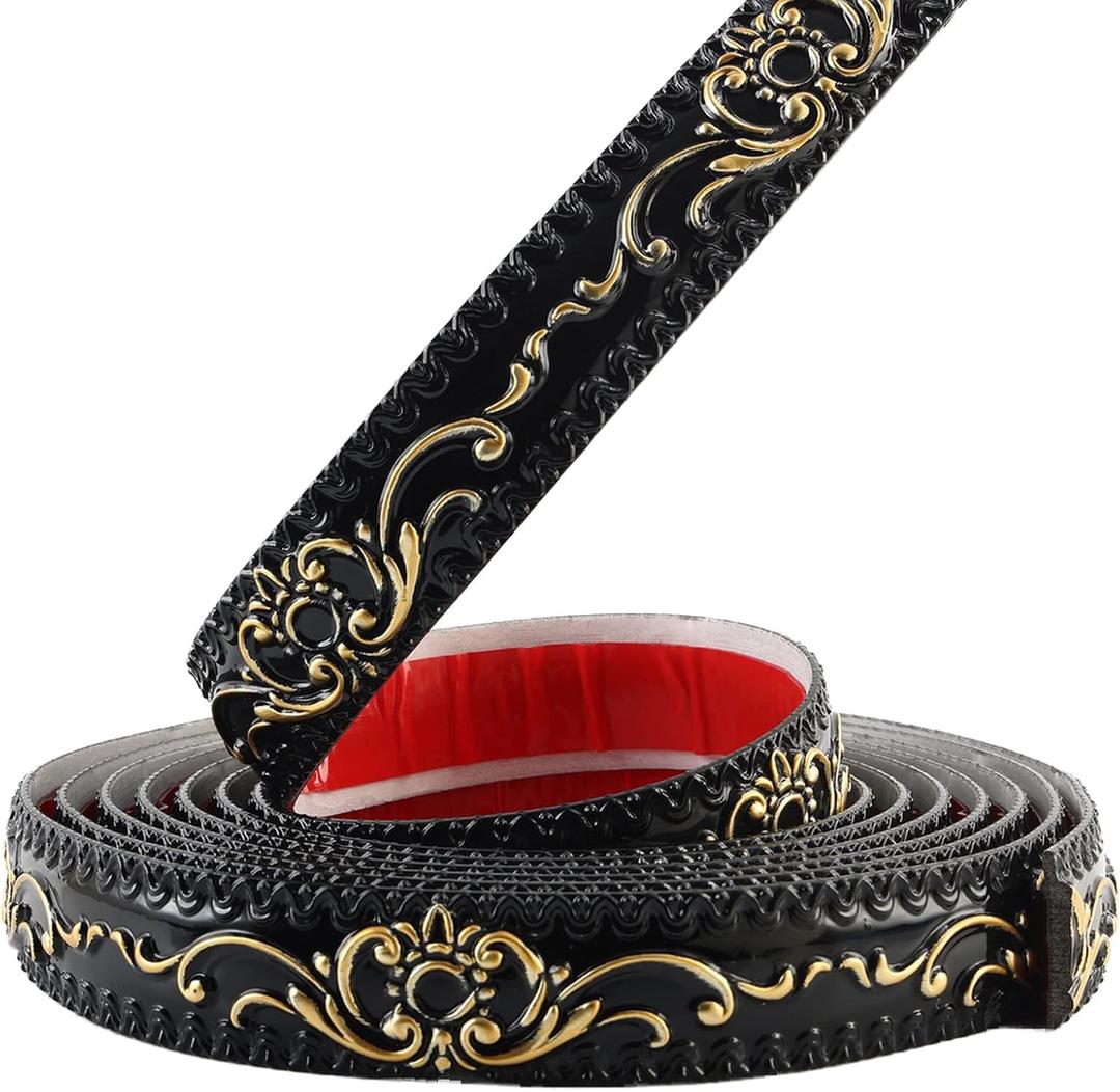 Flexible Wall Trim, Peel and Stick Self-Adhesive Design, Crown Molding for Cabinet Mirror Frame Wall Edge Home Decor, 16.4ft x 1.4inch (Black+Gold)