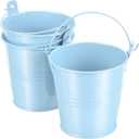 PATIKIL 3" Height Mini Metal Bucket, 3 Pack Colorful Metal Succulents Pot Party Decorative Pails with Handles for Small Succulents, Light Blue