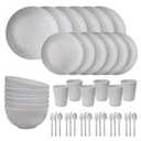 EI 42pcs Wheat Straw Dinnerware Set,Unbreakable Reuasble Plate,Plastic Plates and Bowls Sets,Lightweight Dinnerware for Camping,Picninc,Party-Black Bowls,Plates,Cups,Cutlery