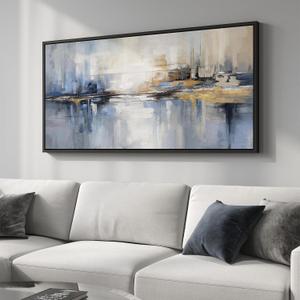 Framed Extra Large Blue Abstract Wall Art for Living Room, Modern Canvas Prints Painting Artwork for Walls, Minimalist Abstract Pictures for Living Room Dining Room Bedroom Office Wall Decor 30x60 In