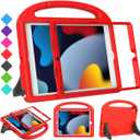 SUPLIK Kids Case for iPad 9th/8th/7th Generation - iPad 10.2 inch 2021/2020/2019 Case with Built-in Screen Protector, Durable Shockproof Handle Stand for Apple iPad 7/8/9 Gen, Red