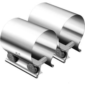 Dianrui 2PCS 2" Butt Joint Stainless Steel Clamp Band,2" Universal Widening Clamp Fit for Exhaust System