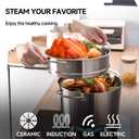 LOLYKITCH 5 Quart Stainless Steel Steamer Pot with Glass Lid, 3-Ply Steaming Pot for Cooking, 2 Tier Induction Steamer Pot for Tamales Seafood Vegetables Dumplings Stock Pot, Thick