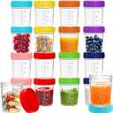 Jucoan 16 Pack Glass Baby Food Storage Jars, 6 Ounce Small Baby Food Storage Containers with Plastic Lids and Scale for Baby Meal Prep, Jam, Snack, Fruits, Microwave Dishwasher Safe