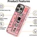 for iPhone 15 Pro Case Cute - Durable Shockproof 6.6 ft Drop Impact Phone Case - Funny Cassette Tape Design (6.1") Glitter Pink