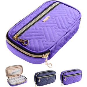 BAGSFY Pill Organizer Case 2 Times a Day- Weekly Medicine Organizer Travel Pill Box with Removable 7 Day Medicine Case Container for Fish Oil, Vitamin, Supplement (Purple)