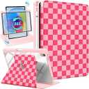 for iPad A16 Case - for iPad 10th Generation Case 10.9 Inch Women Girls Cute Girly Teens Kids Pretty Checkered Unique Aesthetic Rotating Stand Folio Tablet Cover for Apple 10/11 2025