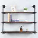 Industrial Pipe Shelving Wall Mounted,42in Rustic Metal Floating Shelves,Steampunk Real Wood Book Shelves,Wall Shelf Unit Bookshelf Hanging Wall Shelves,Farmhouse Kitchen Bar Shelving (3 Tier)