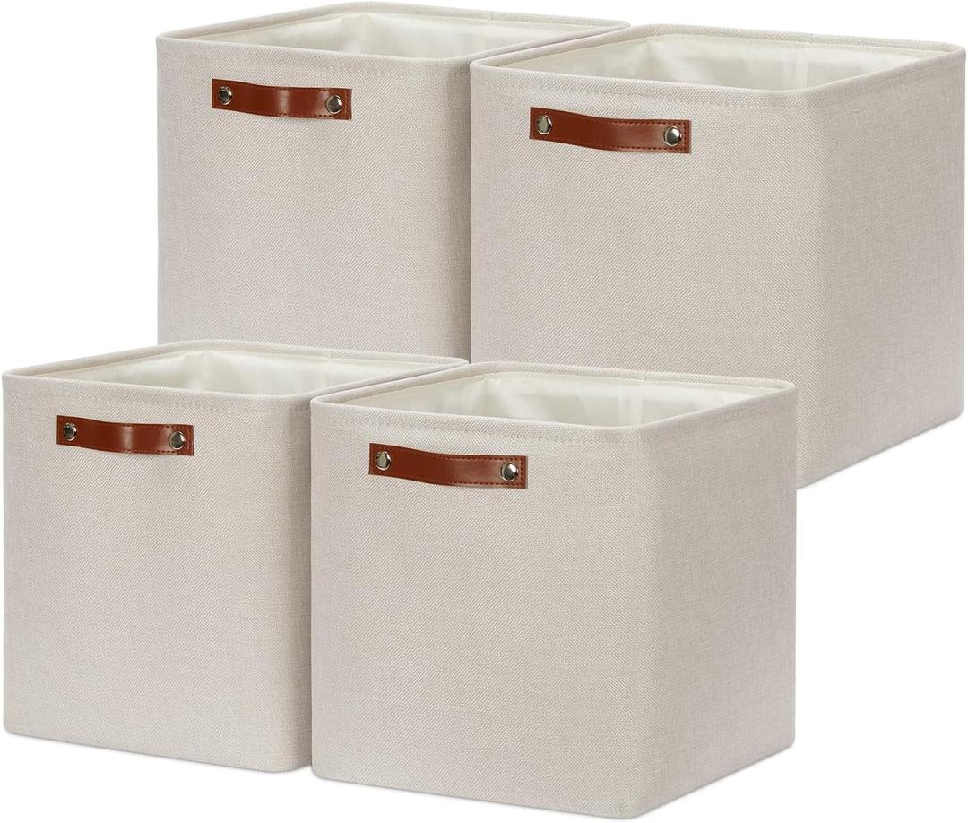 DULLEMELO Baskets For Organizing, Cube Storage Bins 12x12 Storage for Toys, Books and Clothes, Foldable Storage Bin for Office, Home, Shelves, Closets Organizing (Pack of 4 - 12" Beige)
