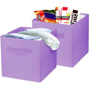 2 Pcs Storage Cubes, 10.5 Inch Collapsible Storage Bins, Fabric Foldable Bins for Organization, Durable Storage Bins for Closet, Shelves, Offices (Light Purple)