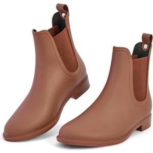 DaeRainy Women's Ankle Rain Boots Waterproof Chelsea Rain Boots Women Short Rain Booties for Outdoor (7.5, Brown)