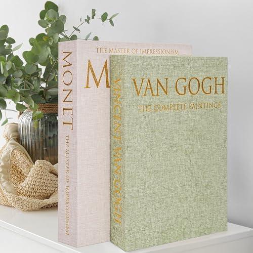 Hiwhy Decorative Book Storage Box Set of 2, Stylish Decorative Books, Linen Faux Book Storage Box for Bookshelf, Coffee Tables, Home Decor, GrassGreen
